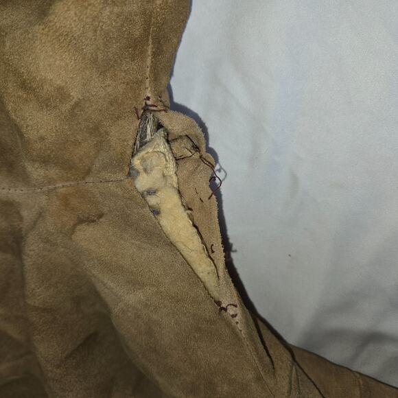 Vintage Distressed Suede Coat Delong Halloween Costume Prop Size 40 Brown - Picture 4 of 16